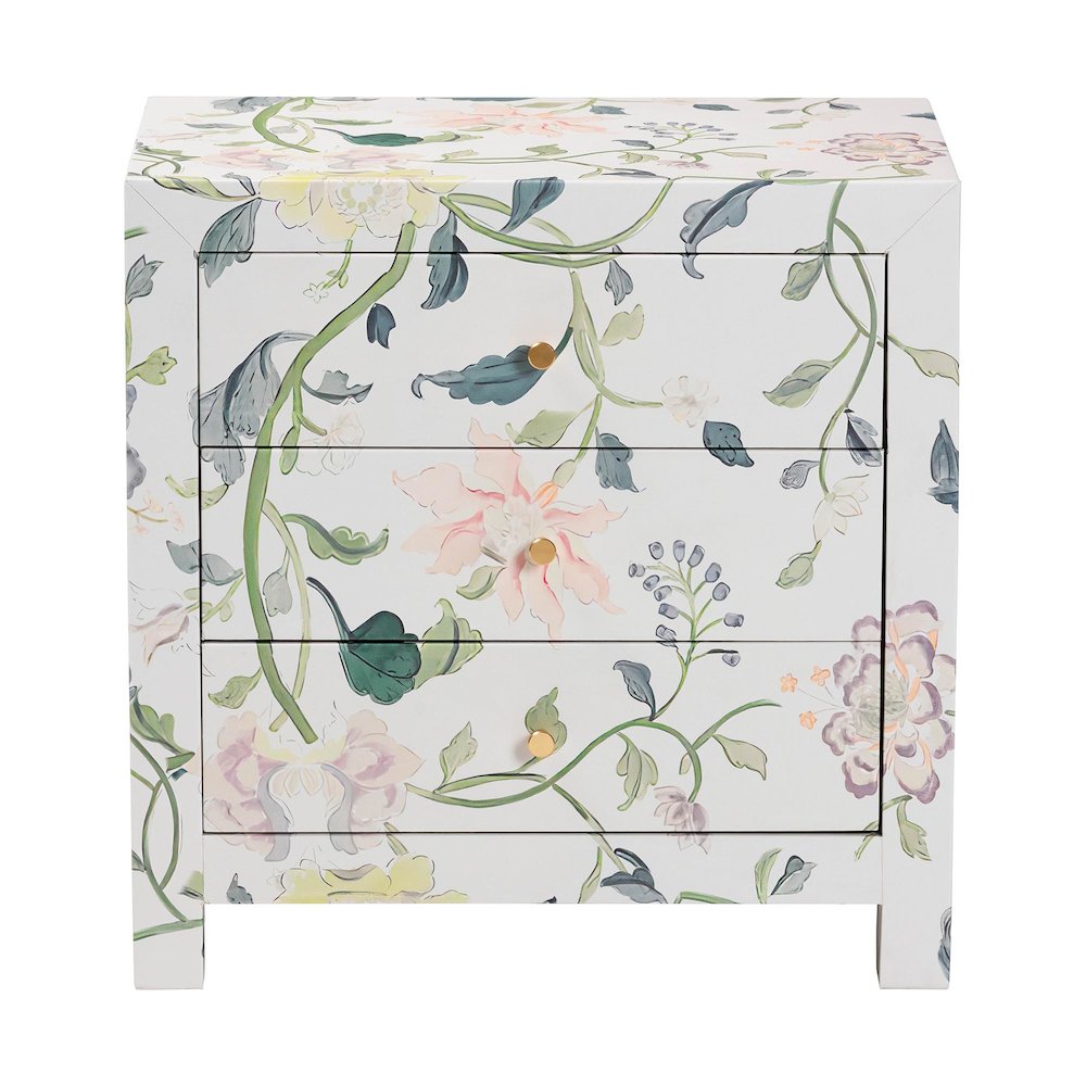 Connery Floral End Table - 3-Drawer Decorative Accent Storage Cabinet. Picture 3