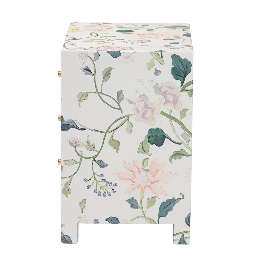 Connery Floral End Table - 3-Drawer Decorative Accent Storage Cabinet. Picture 4