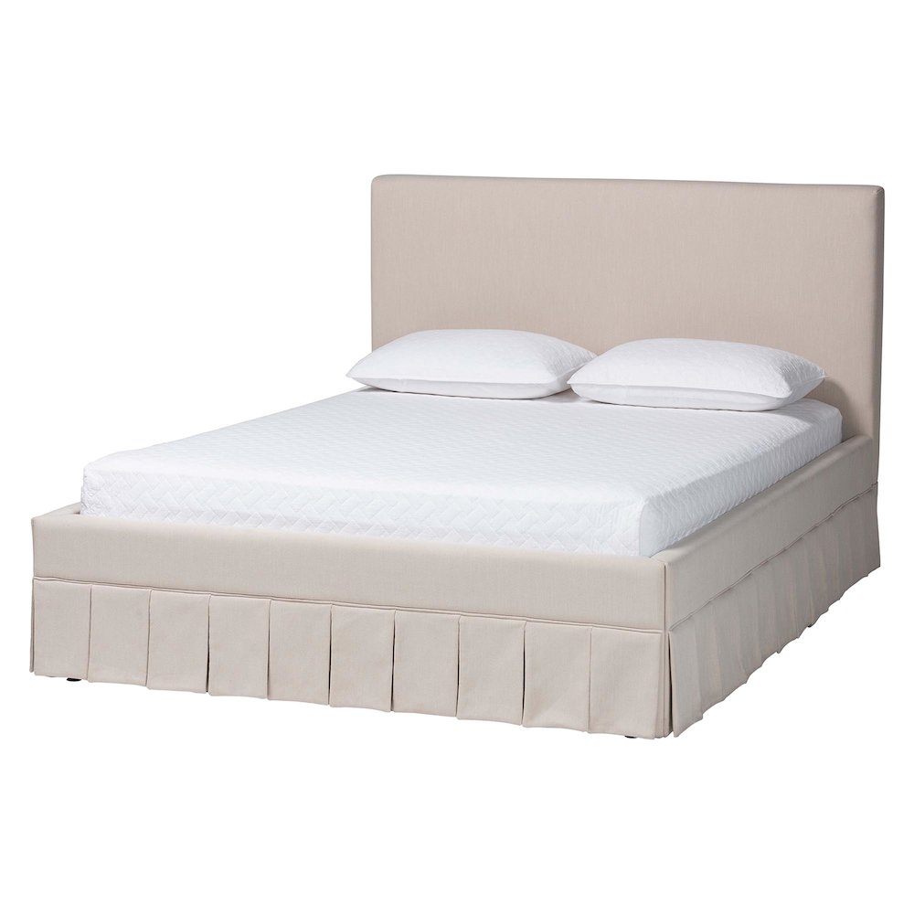Platform Bed - Fabric Upholstered Bed Frame with Panel Headboard, Queen. Picture 1