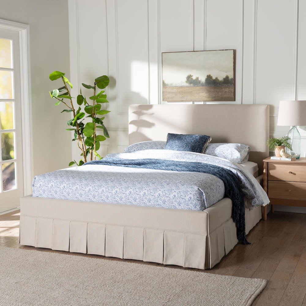 Platform Bed - Fabric Upholstered Bed Frame with Panel Headboard, Queen. Picture 7