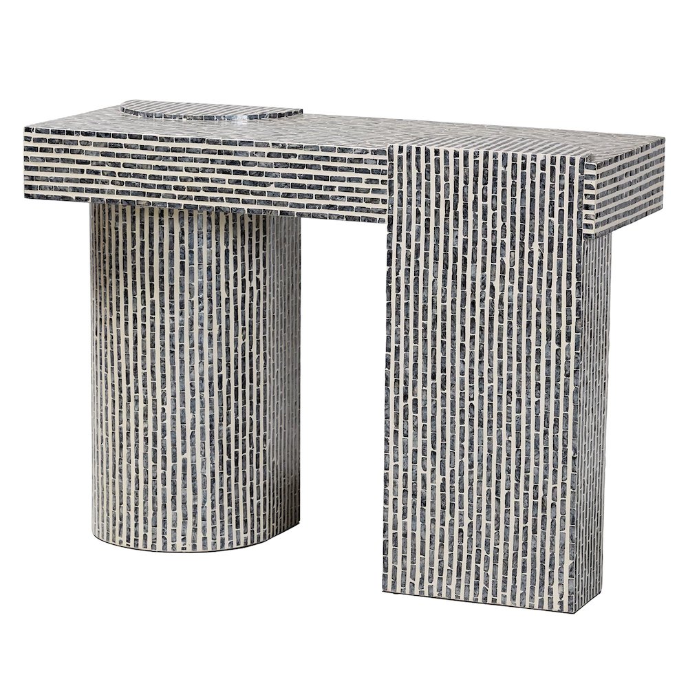 Shell Console Table with Geometric Pattern - Modern Decorative Accent Table. Picture 1