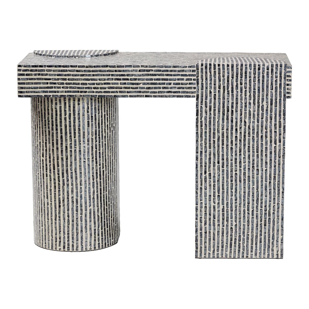 Shell Console Table with Geometric Pattern - Modern Decorative Accent Table. Picture 2