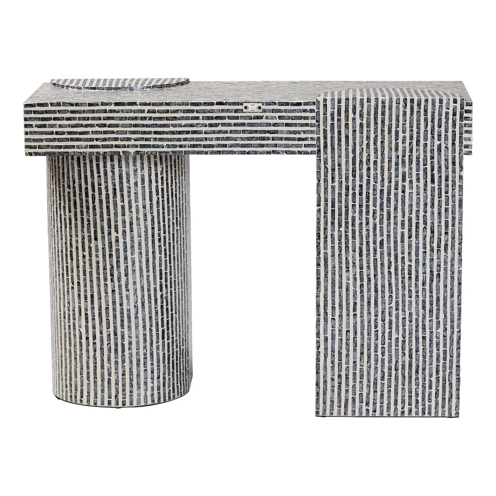 Shell Console Table with Geometric Pattern - Modern Decorative Accent Table. Picture 4