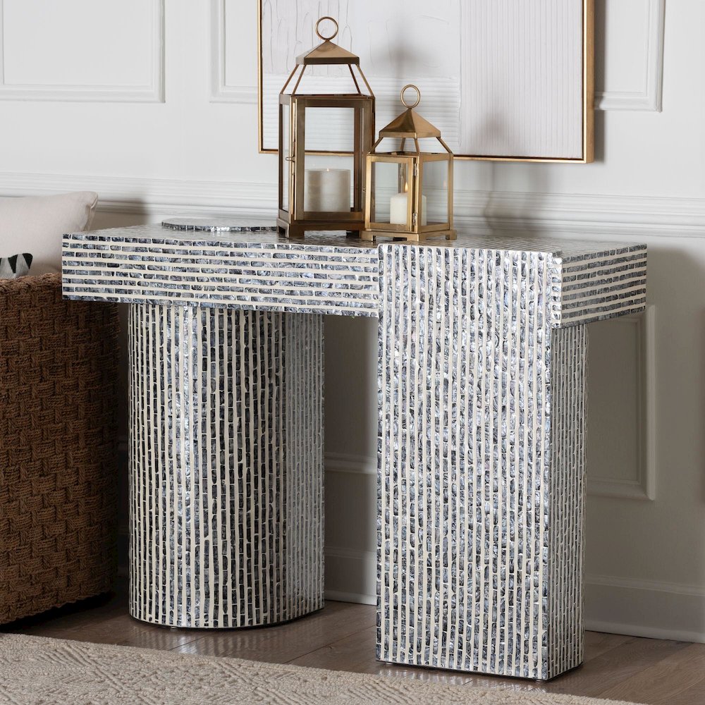 Shell Console Table with Geometric Pattern - Modern Decorative Accent Table. Picture 8