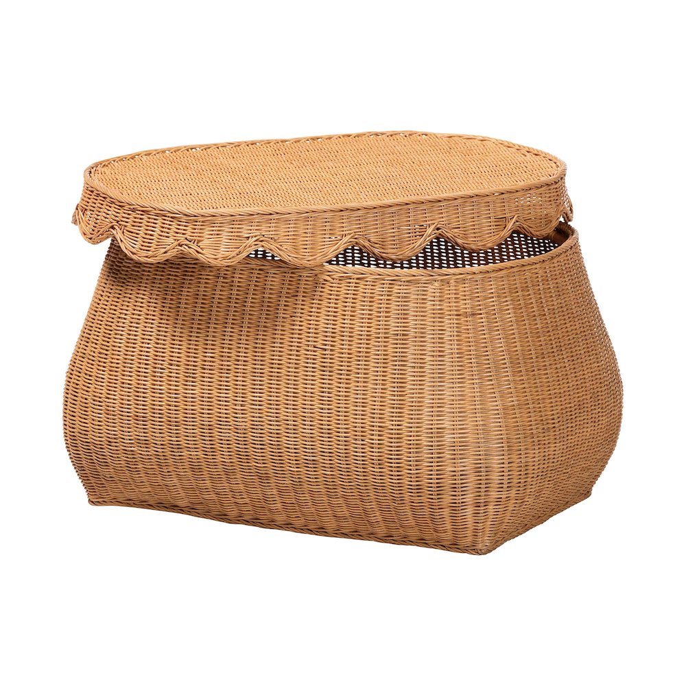 Ayleen Natural Rattan Basket - Handwoven Storage Box, Boho Coastal Decor, Medium. Picture 3