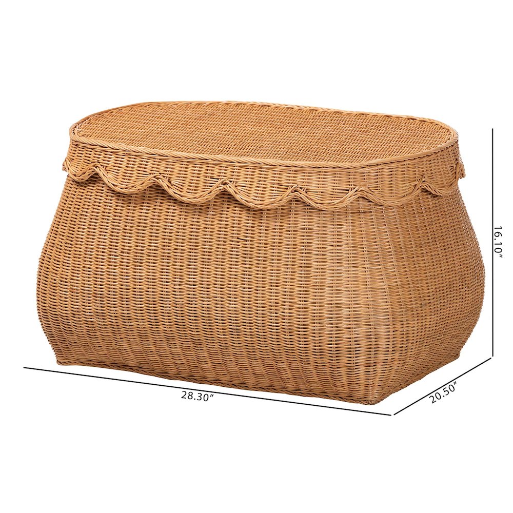 Ayleen Natural Rattan Basket - Handwoven Storage Box, Boho Coastal Decor, Medium. Picture 9