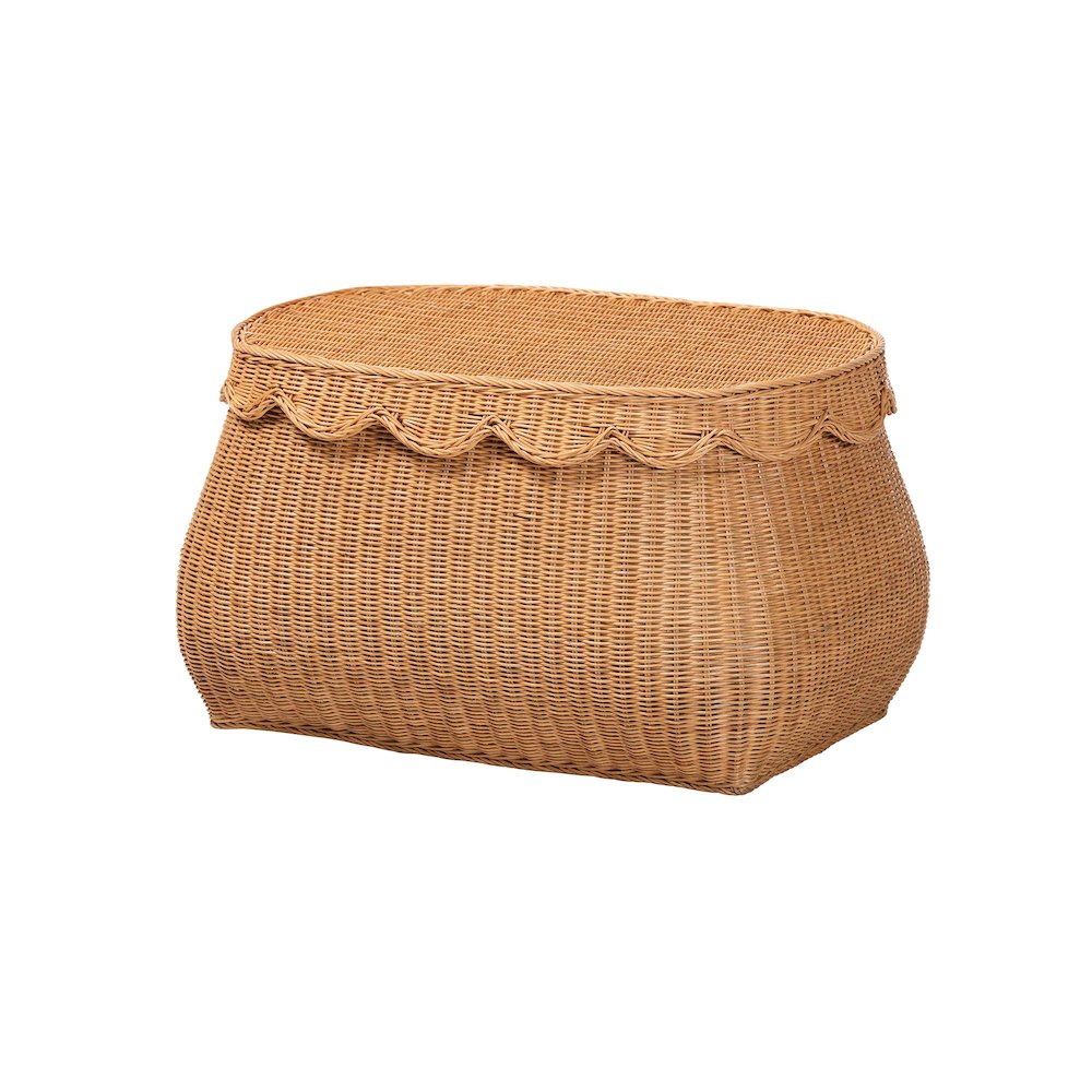 Ayleen Natural Rattan Basket - Handwoven Storage Box, Boho Coastal Decor, Medium. Picture 1