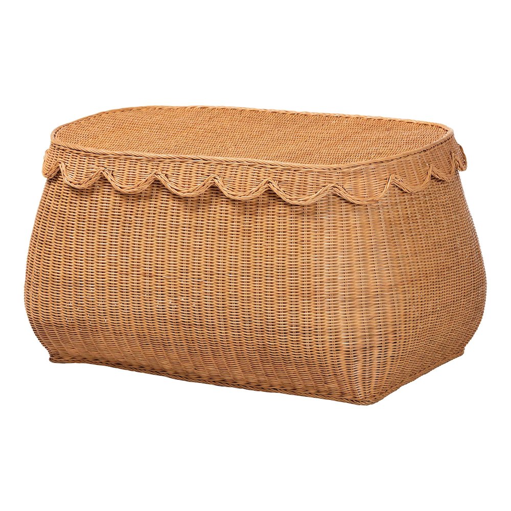Ayleen Natural Rattan Basket - Handwoven Storage Box, Boho Coastal Decor, Large. Picture 1