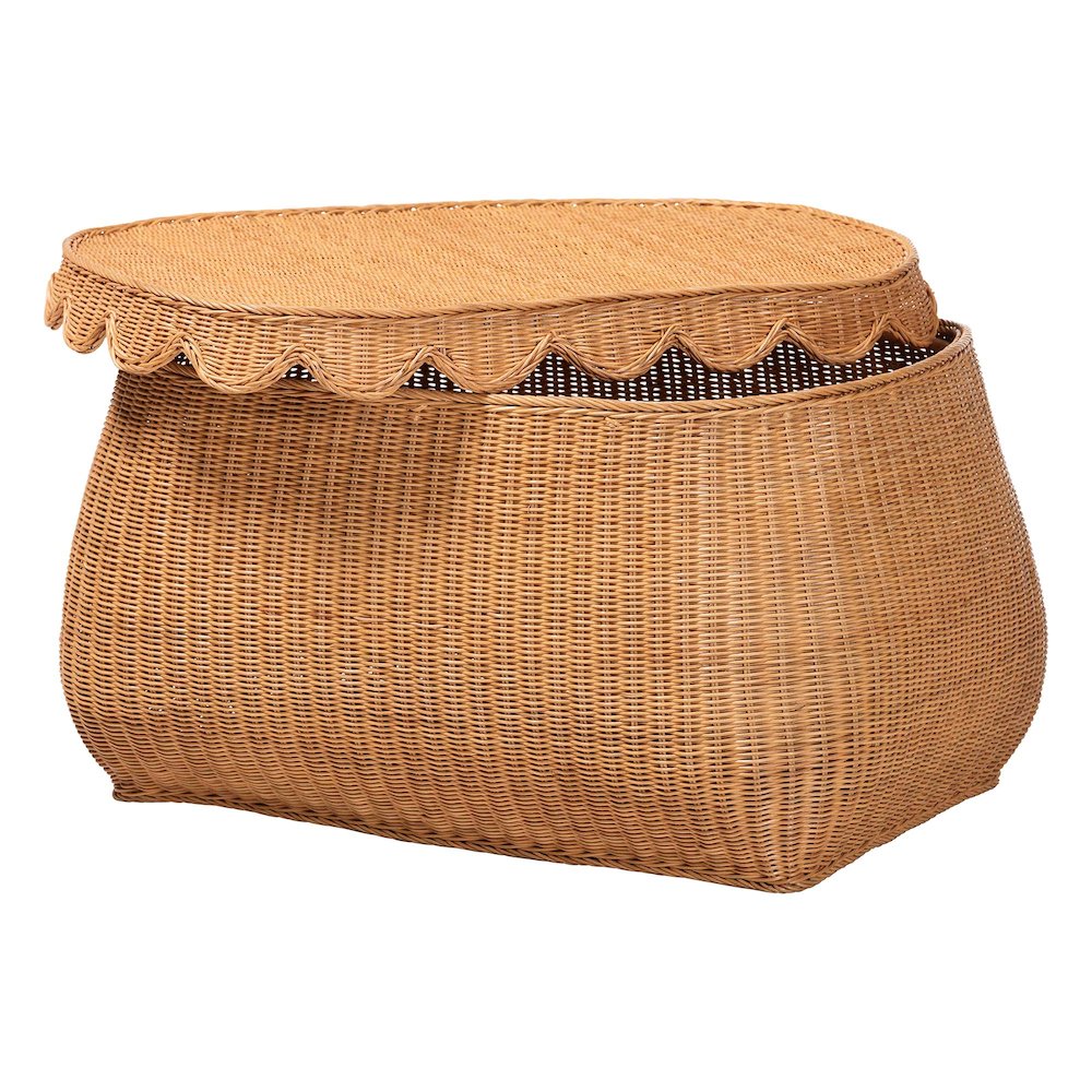 Ayleen Natural Rattan Basket - Handwoven Storage Box, Boho Coastal Decor, Large. Picture 2