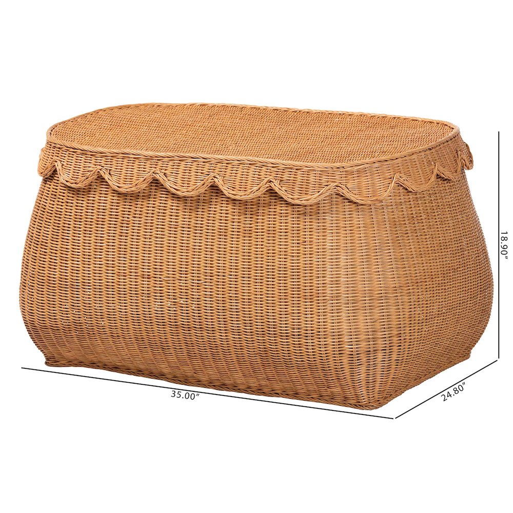Ayleen Natural Rattan Basket - Handwoven Storage Box, Boho Coastal Decor, Large. Picture 5