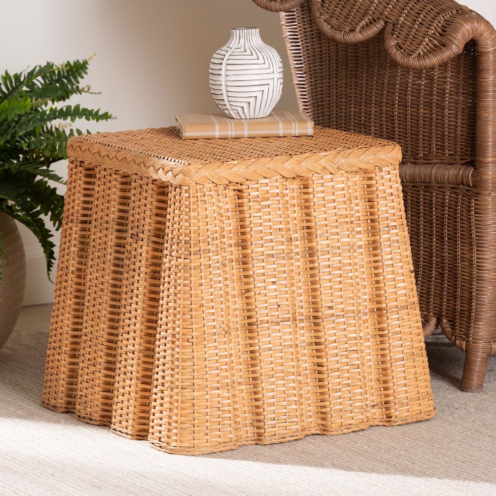 Andrea Natural Rattan End Table - Handwoven Wicker Accent Table. Picture 7