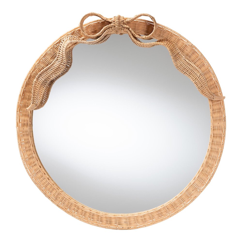 Creusa Natural Rattan Round Wall Mirror -Handwoven Wicker Frame. Picture 1
