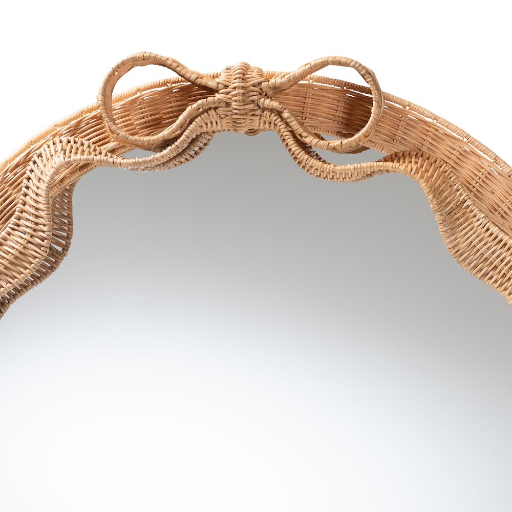 Creusa Natural Rattan Round Wall Mirror -Handwoven Wicker Frame. Picture 3