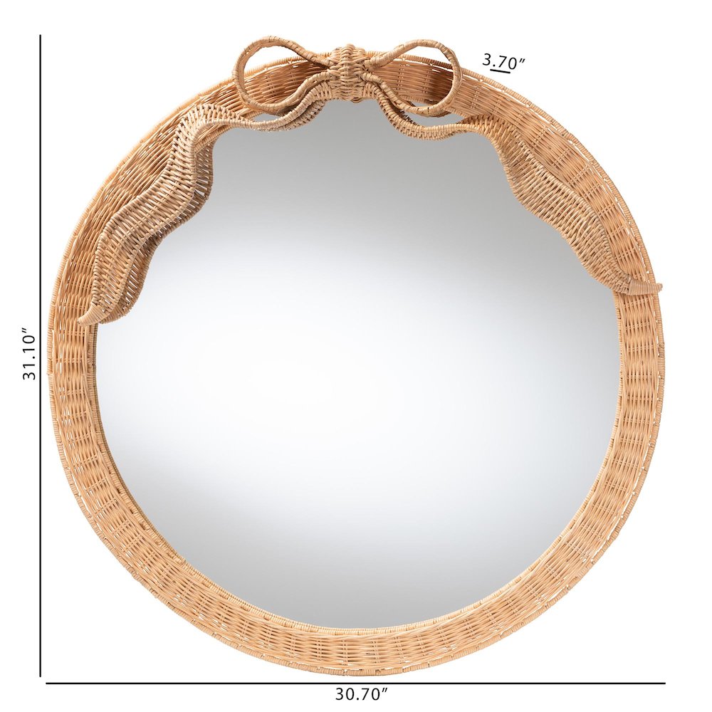 Creusa Natural Rattan Round Wall Mirror -Handwoven Wicker Frame. Picture 2