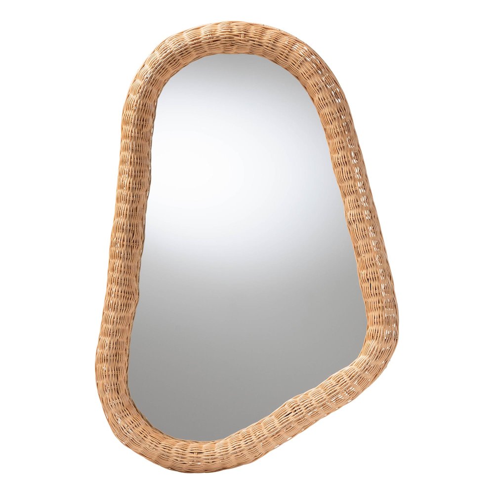 Ulrica Natural Rattan Wall Mirror - Handwoven Wicker Irregular Shape Mirror. Picture 1