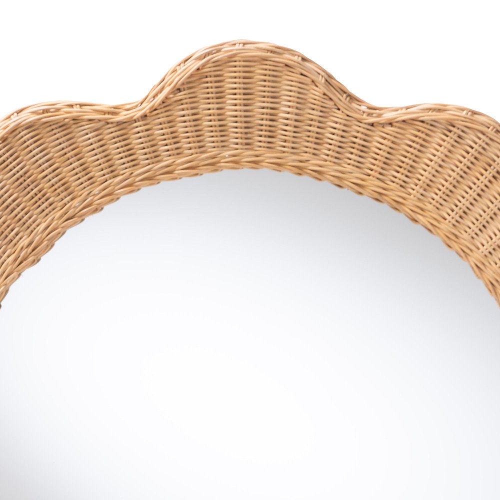 Makoto Scalloped Natural Rattan Wall Mirror - Handwoven Wicker Round Frame. Picture 2