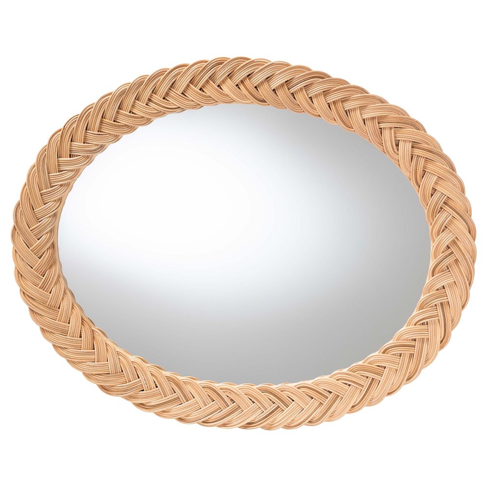 Nara Natural Rattan Wall Mirror - Handwoven Wicker Frame, Coastal Boho Décor. Picture 1