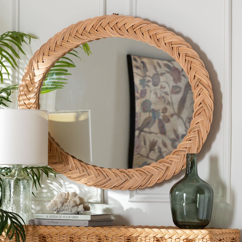 Nara Natural Rattan Wall Mirror - Handwoven Wicker Frame, Coastal Boho Décor. Picture 4