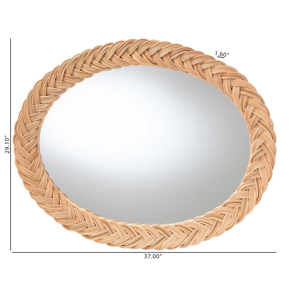 Nara Natural Rattan Wall Mirror - Handwoven Wicker Frame, Coastal Boho Décor. Picture 2