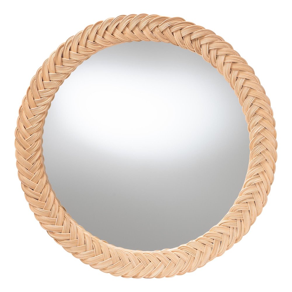 Nara Natural Rattan Wall Mirror - Handwoven Braided Wicker Frame. Picture 1