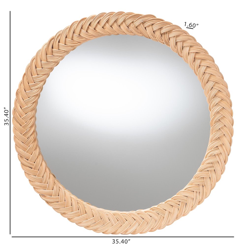Nara Natural Rattan Wall Mirror - Handwoven Braided Wicker Frame. Picture 2