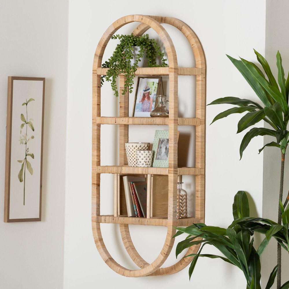 Labonita Natural Rattan Wall Shelf  - 3-Tier Wall-Mounted Display Unit. Picture 8