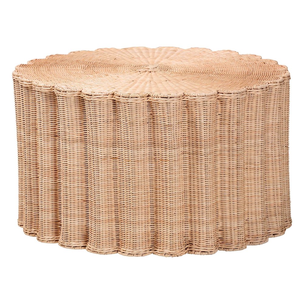 Kensley Natural Rattan Coffee Table - Handwoven Wicker Round Accent Table. Picture 1