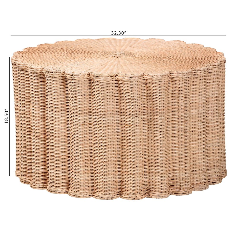 Kensley Natural Rattan Coffee Table - Handwoven Wicker Round Accent Table. Picture 3