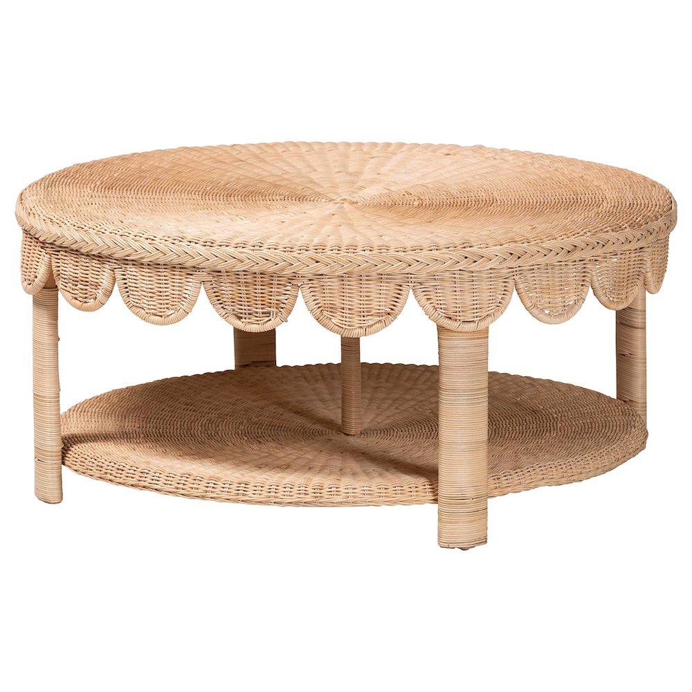 Latoya Natural Rattan Coffee Table - Handwoven Round Wicker Table. Picture 1