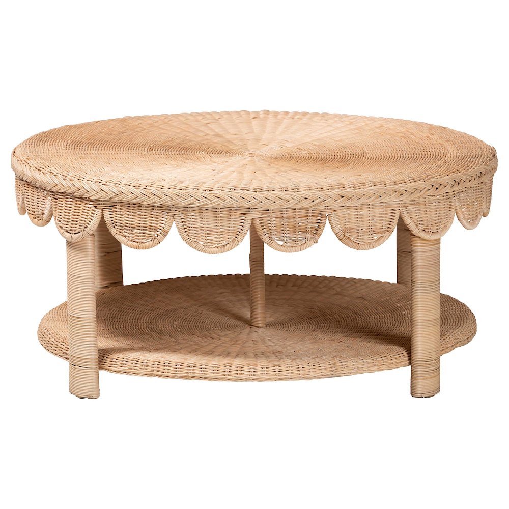 Latoya Natural Rattan Coffee Table - Handwoven Round Wicker Table. Picture 2