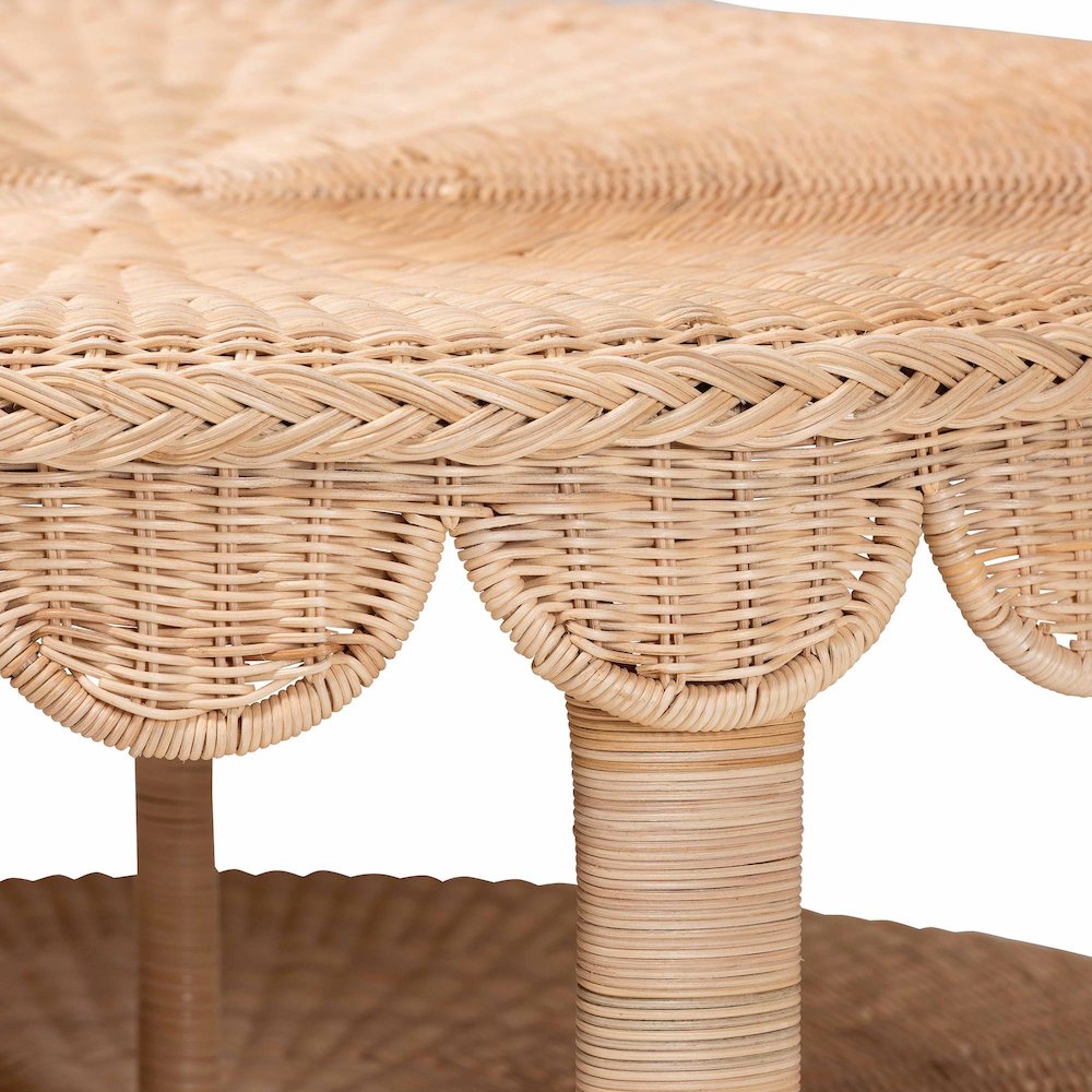 Latoya Natural Rattan Coffee Table - Handwoven Round Wicker Table. Picture 5