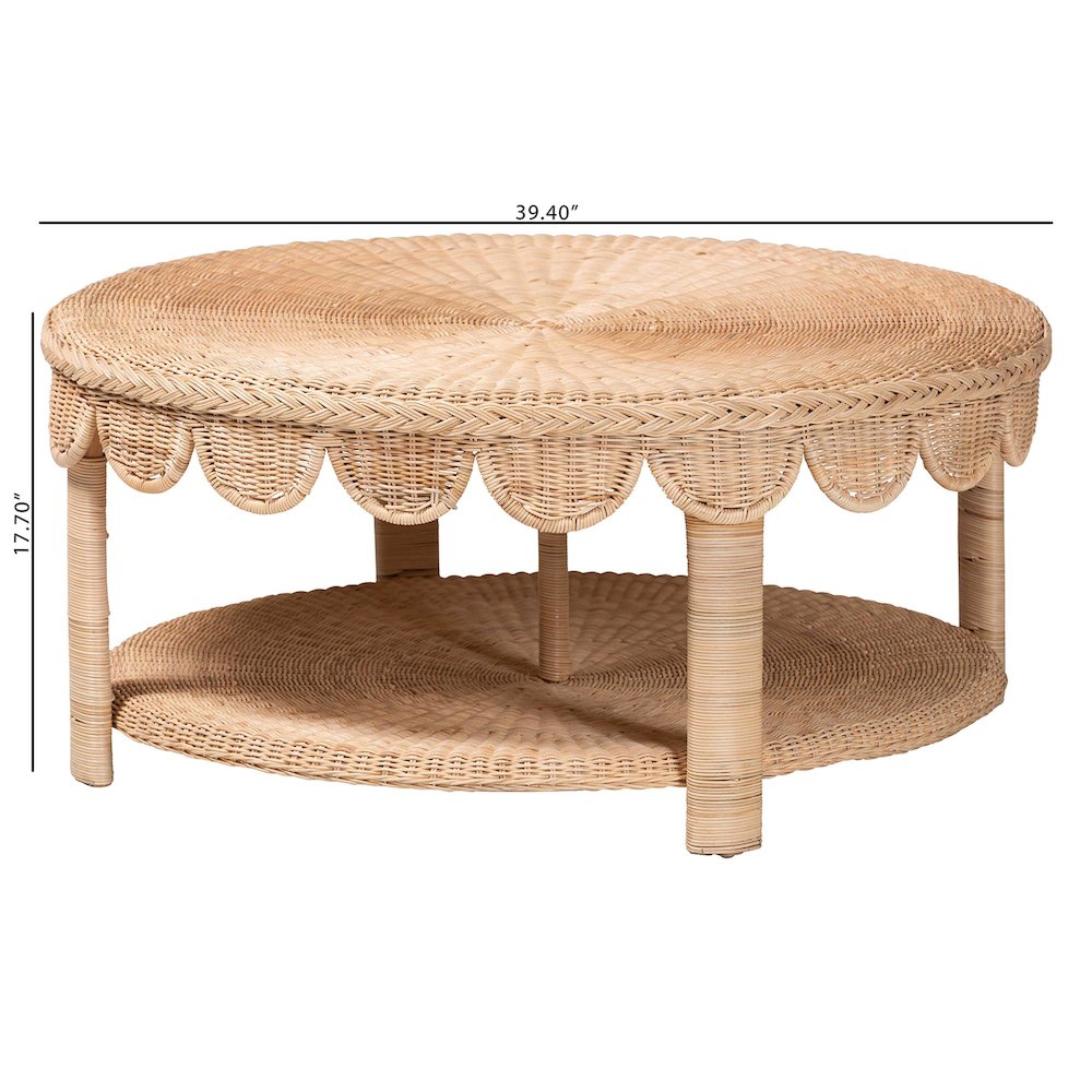 Latoya Natural Rattan Coffee Table - Handwoven Round Wicker Table. Picture 3