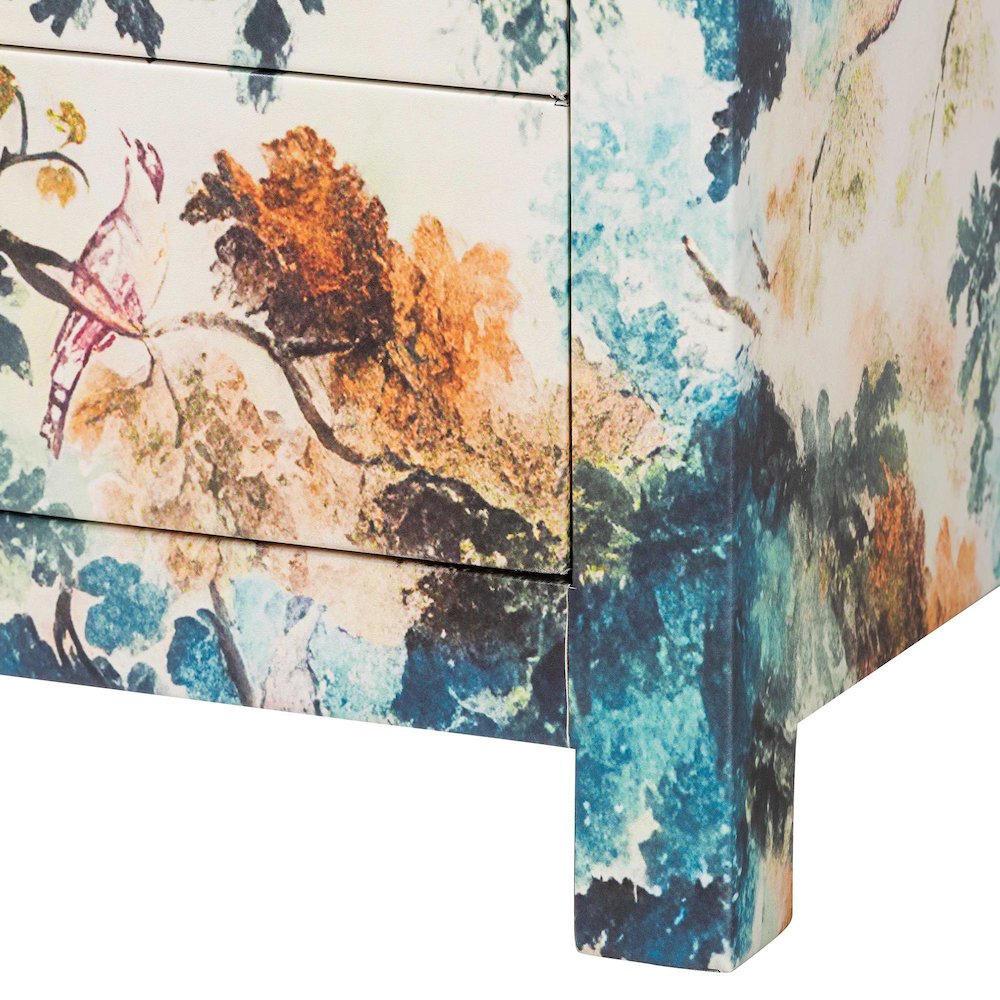 Adeline End Table with Printed Nature Motif - 3-Drawer Storage Cabinet. Picture 7