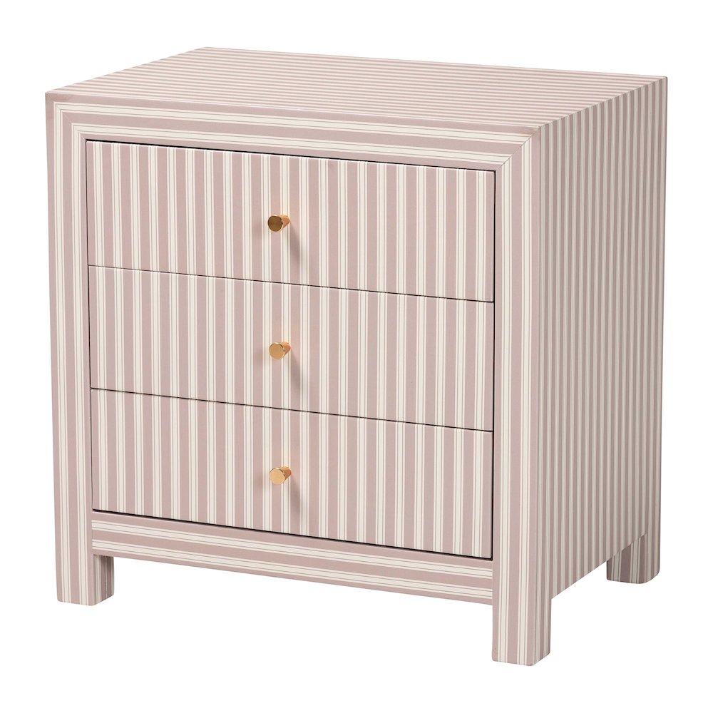Javianne End Table with Striped Faux Leather - 3-Drawer Storage Cabinet. Picture 1