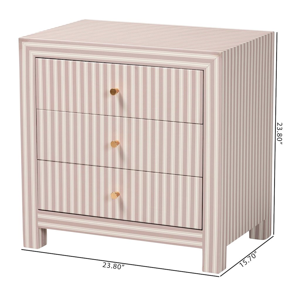 Javianne End Table with Striped Faux Leather - 3-Drawer Storage Cabinet. Picture 5