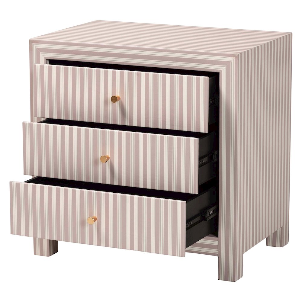 Javianne End Table with Striped Faux Leather - 3-Drawer Storage Cabinet. Picture 2