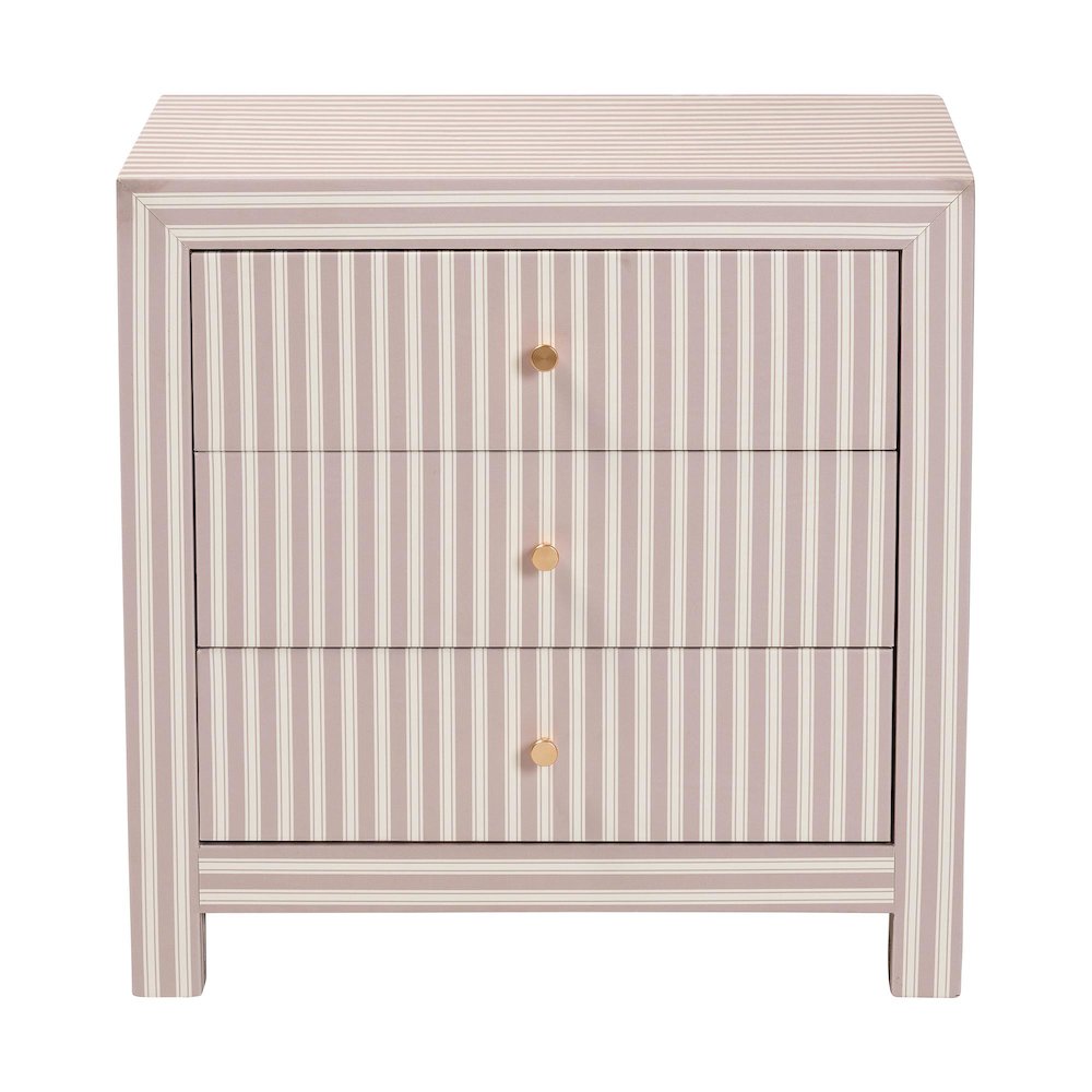 Javianne End Table with Striped Faux Leather - 3-Drawer Storage Cabinet. Picture 3