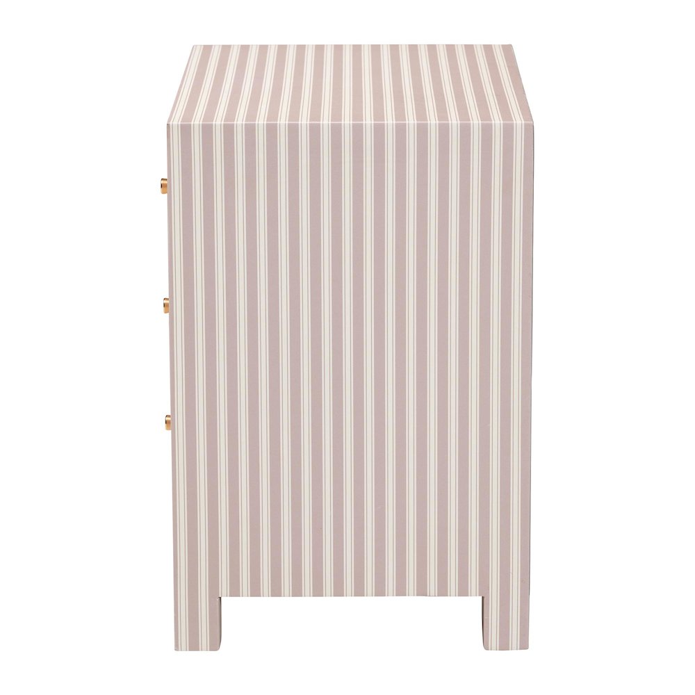 Javianne End Table with Striped Faux Leather - 3-Drawer Storage Cabinet. Picture 4
