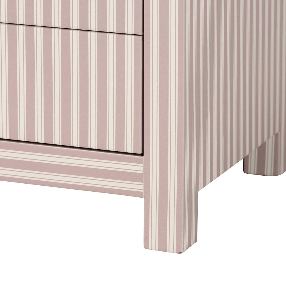 Javianne End Table with Striped Faux Leather - 3-Drawer Storage Cabinet. Picture 8
