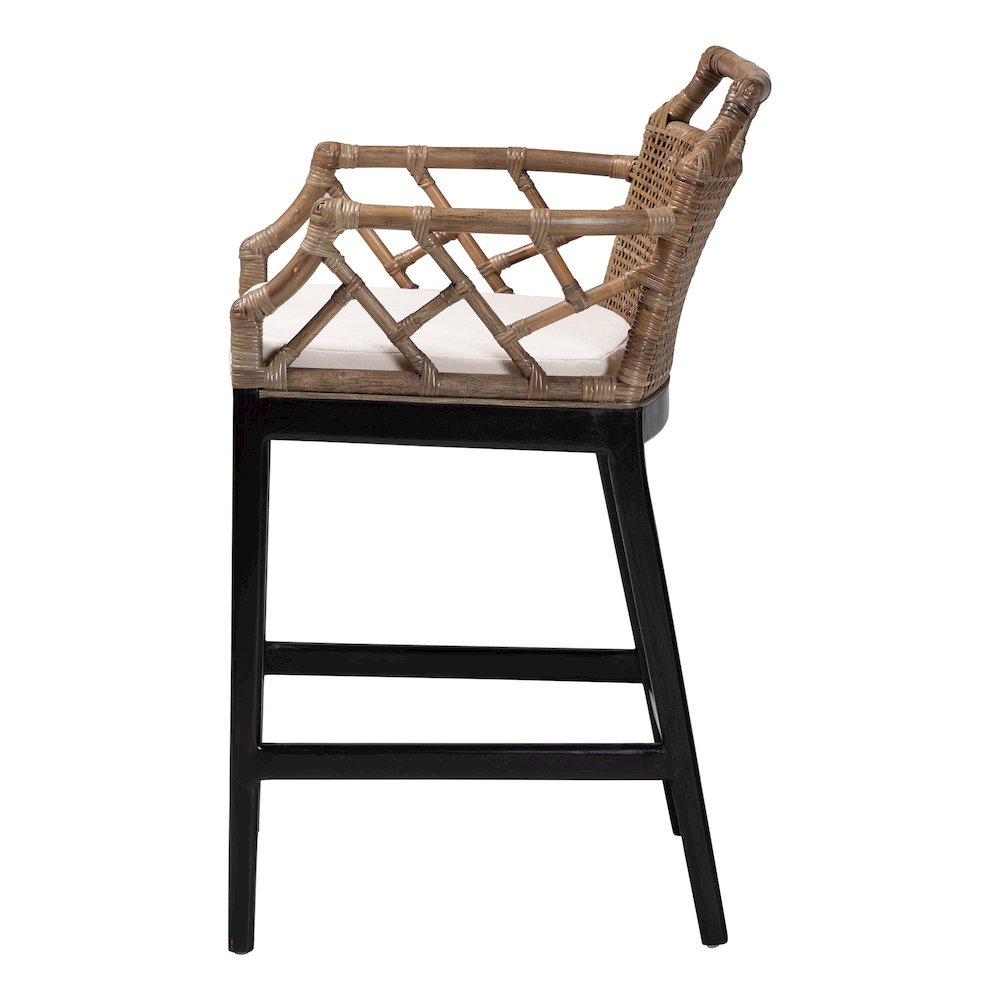 Abiel Natural Rattan Counter Stool with Arms, Removable Cushion. Picture 3