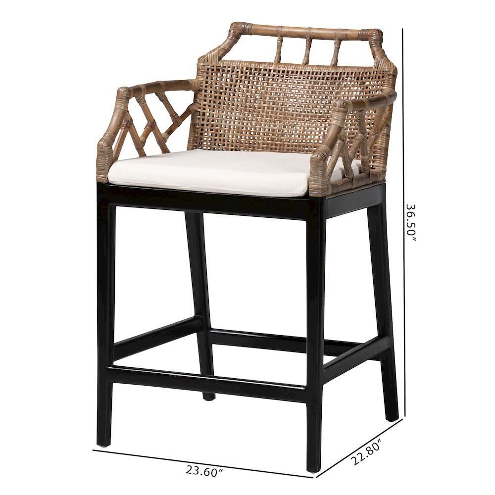 Abiel Natural Rattan Counter Stool with Arms, Removable Cushion. Picture 5