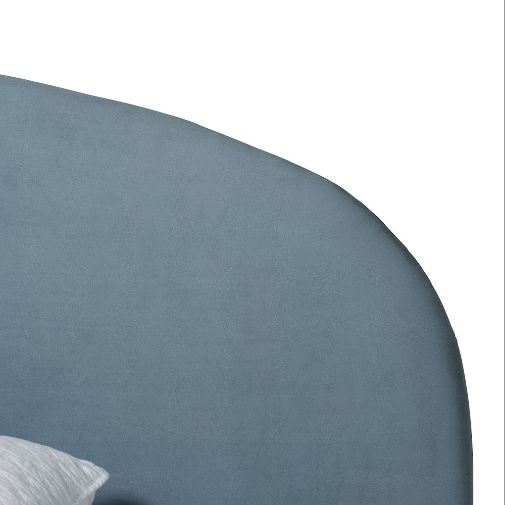 Velvet Upholstered Platform Bed - Mid-Century Bed Frame with Headboard, Queen. Picture 5