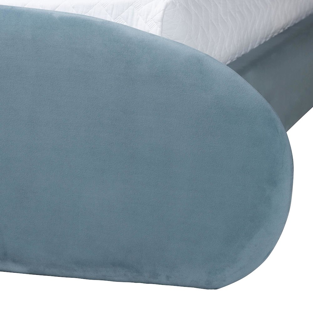 Velvet Upholstered Platform Bed - Mid-Century Bed Frame with Headboard, Queen. Picture 6