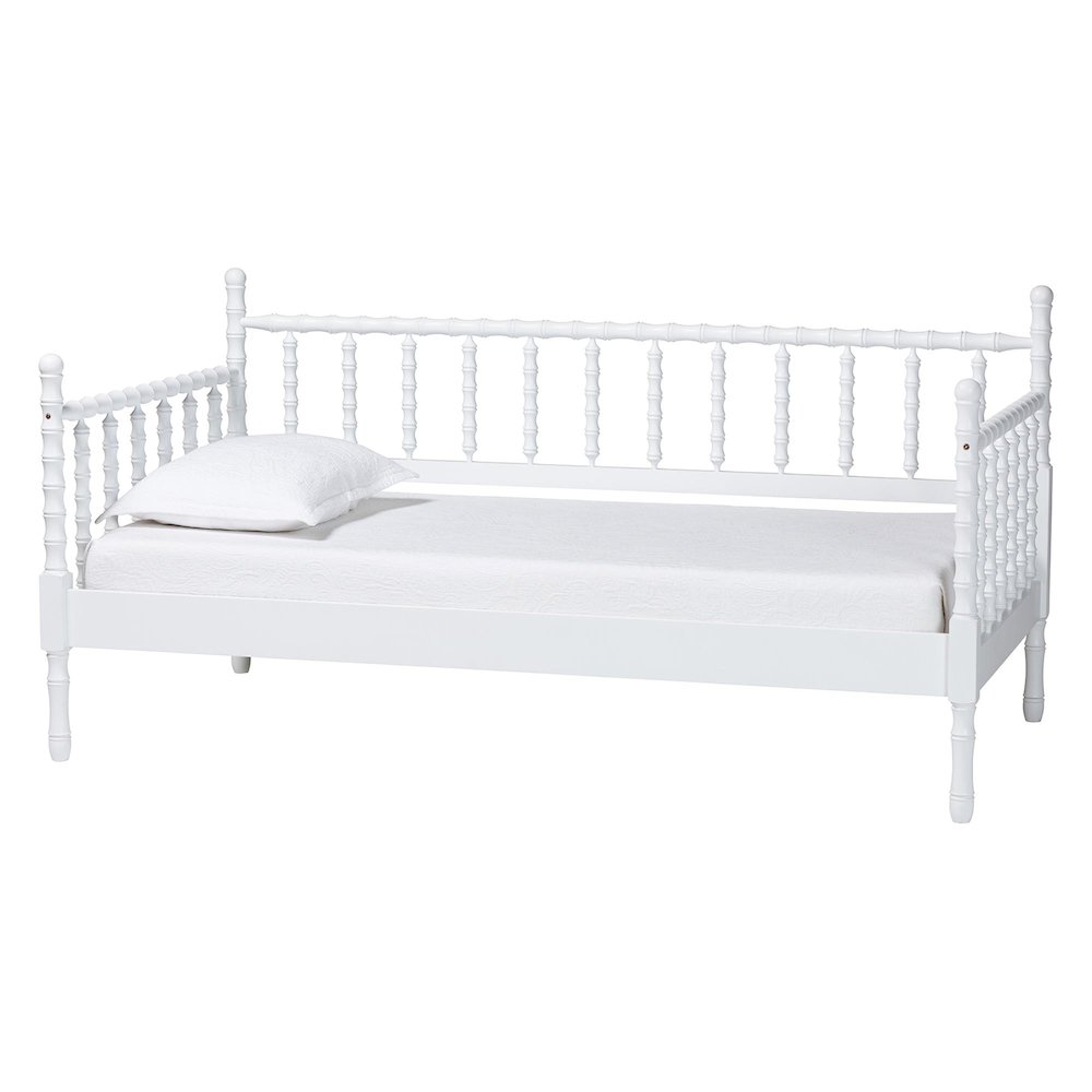 Daybed - Spindle Platform Bed Frame with Bamboo-Style Turned Posts, Twin, White. Picture 1