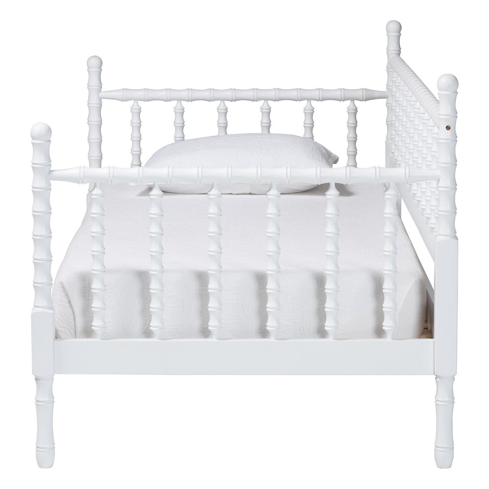 Daybed - Spindle Platform Bed Frame with Bamboo-Style Turned Posts, Twin, White. Picture 2