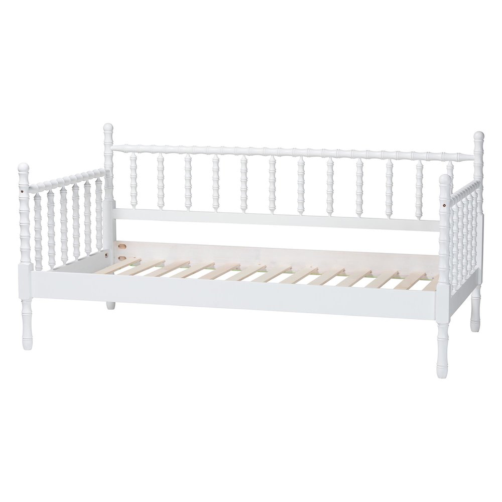 Daybed - Spindle Platform Bed Frame with Bamboo-Style Turned Posts, Twin, White. Picture 3