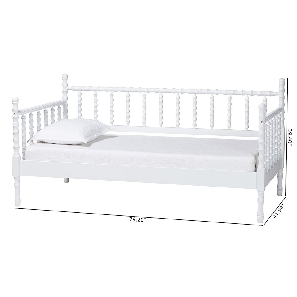 Daybed - Spindle Platform Bed Frame with Bamboo-Style Turned Posts, Twin, White. Picture 7