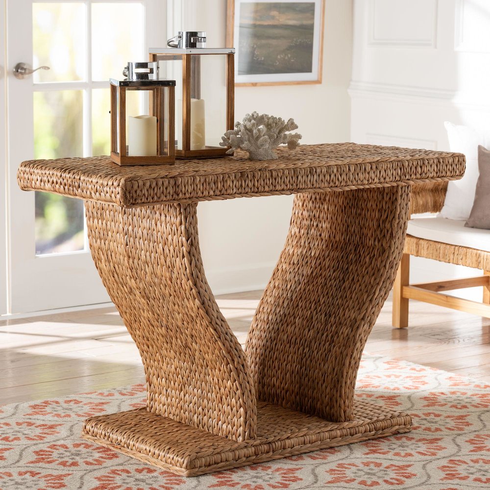 Alyssa Seagrass Console Table - Handwoven Display Table with Sculptural Frame. Picture 2