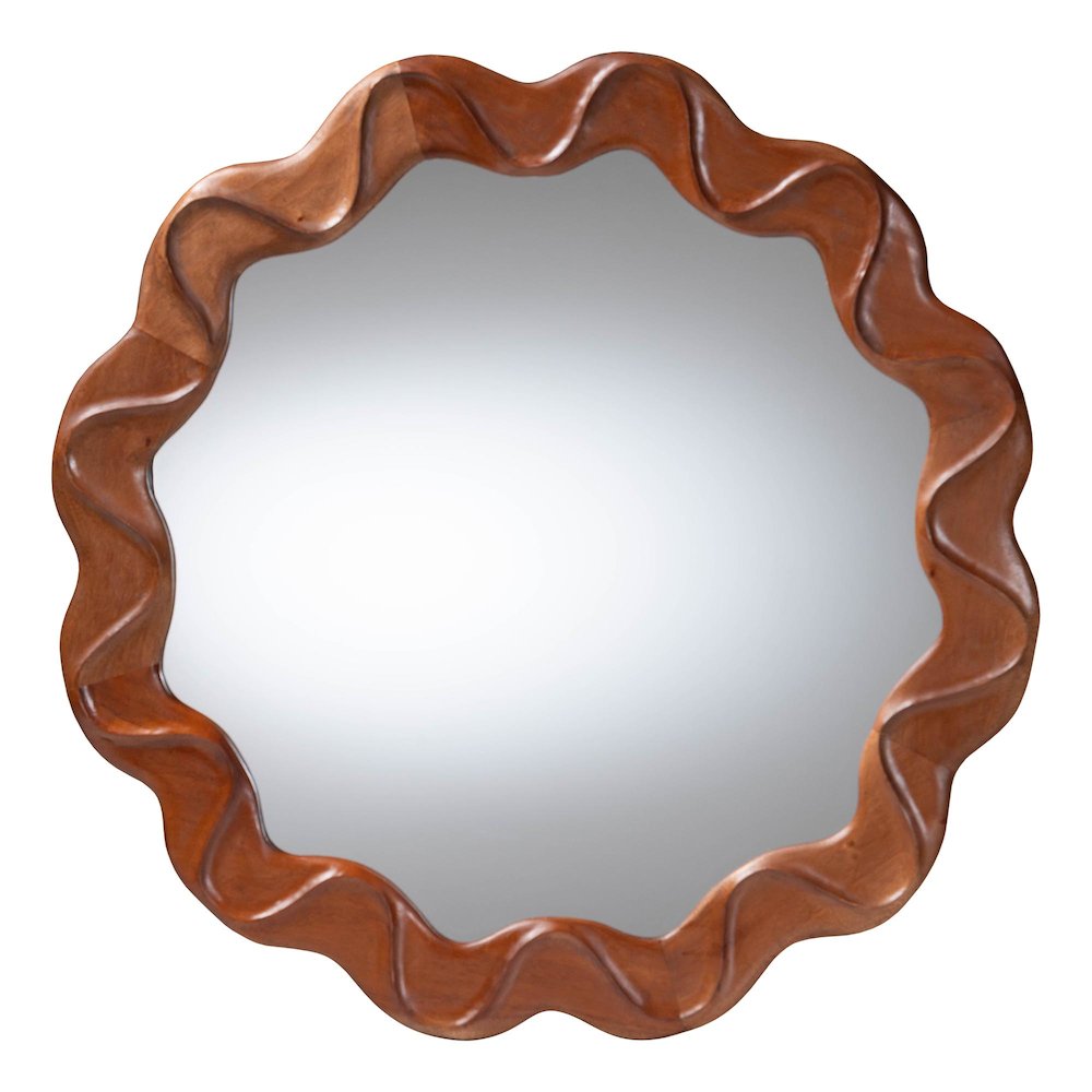 Round Wall Mirror with Sculpted Wavy Frame - Decorative Accent Mirror. Picture 1