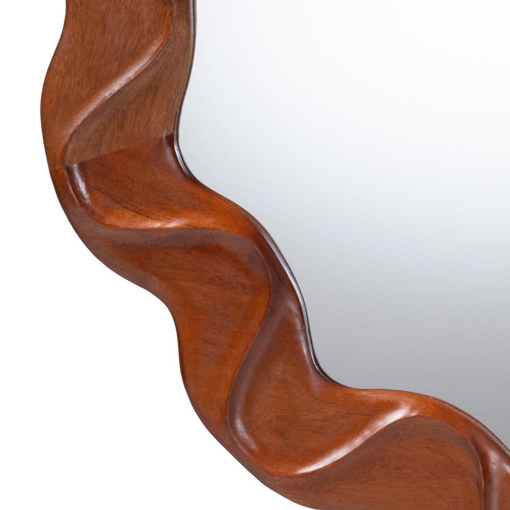 Round Wall Mirror with Sculpted Wavy Frame - Decorative Accent Mirror. Picture 3